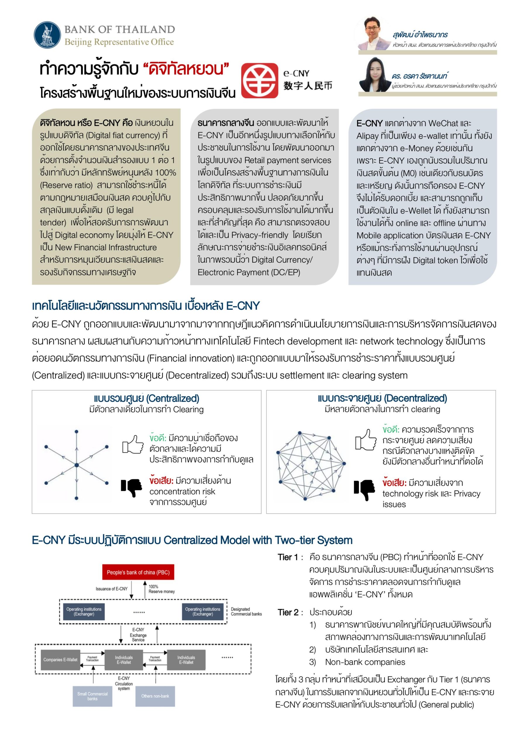 ทำความรู้จักกับ “ดิจิทัลหยวน” โครงสร้างพื้นฐานใหม่ของระบบการเงินจีน | สำนักงานตัวแทนธนาคารแห่งประเทศไทย กรุงปักกิ่ง