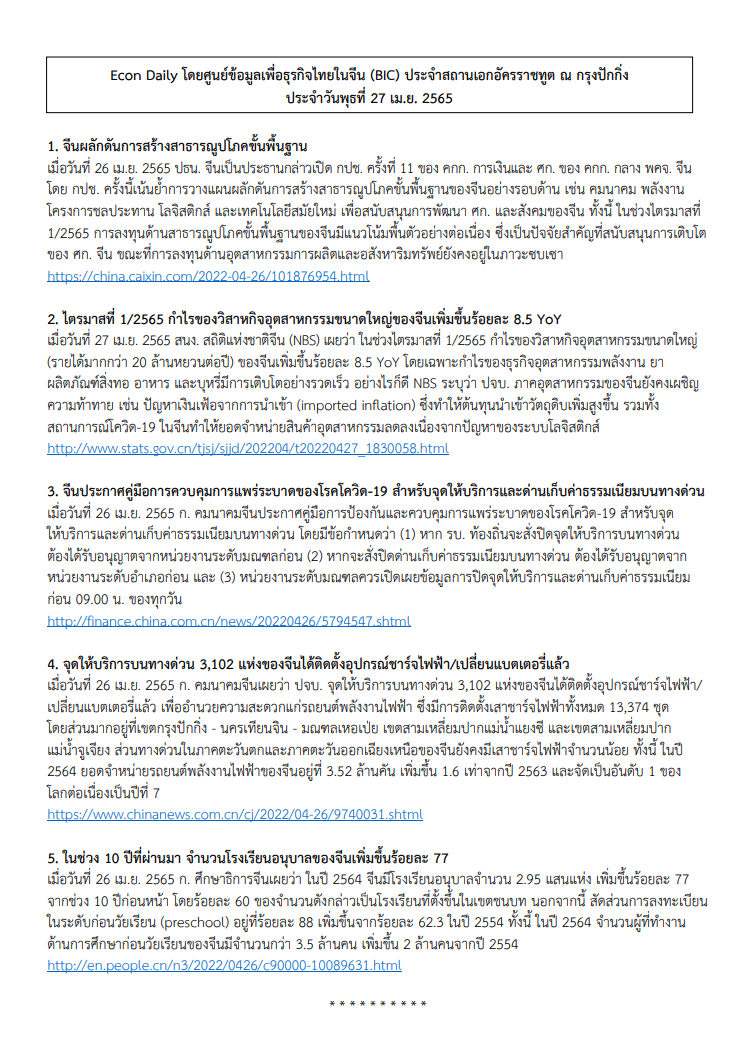 #EconDaily 27 เมษายน 2565