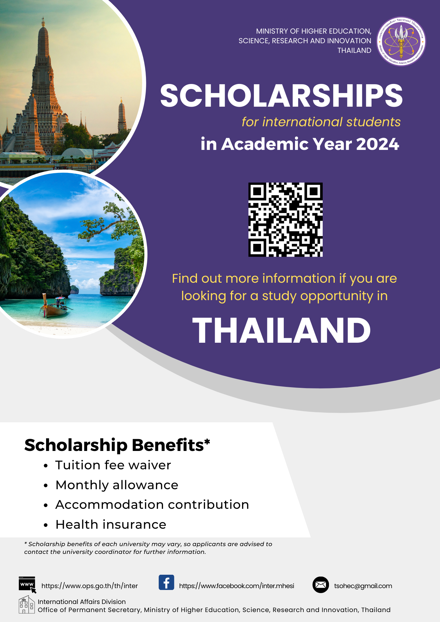 LIST OF SCHOLARSHIPS OFFERED BY THAI HIGHER EDUCATION INSTITUTIONS FOR INTERNATIONAL STUDENTS IN ACADEMIC YEAR 2024